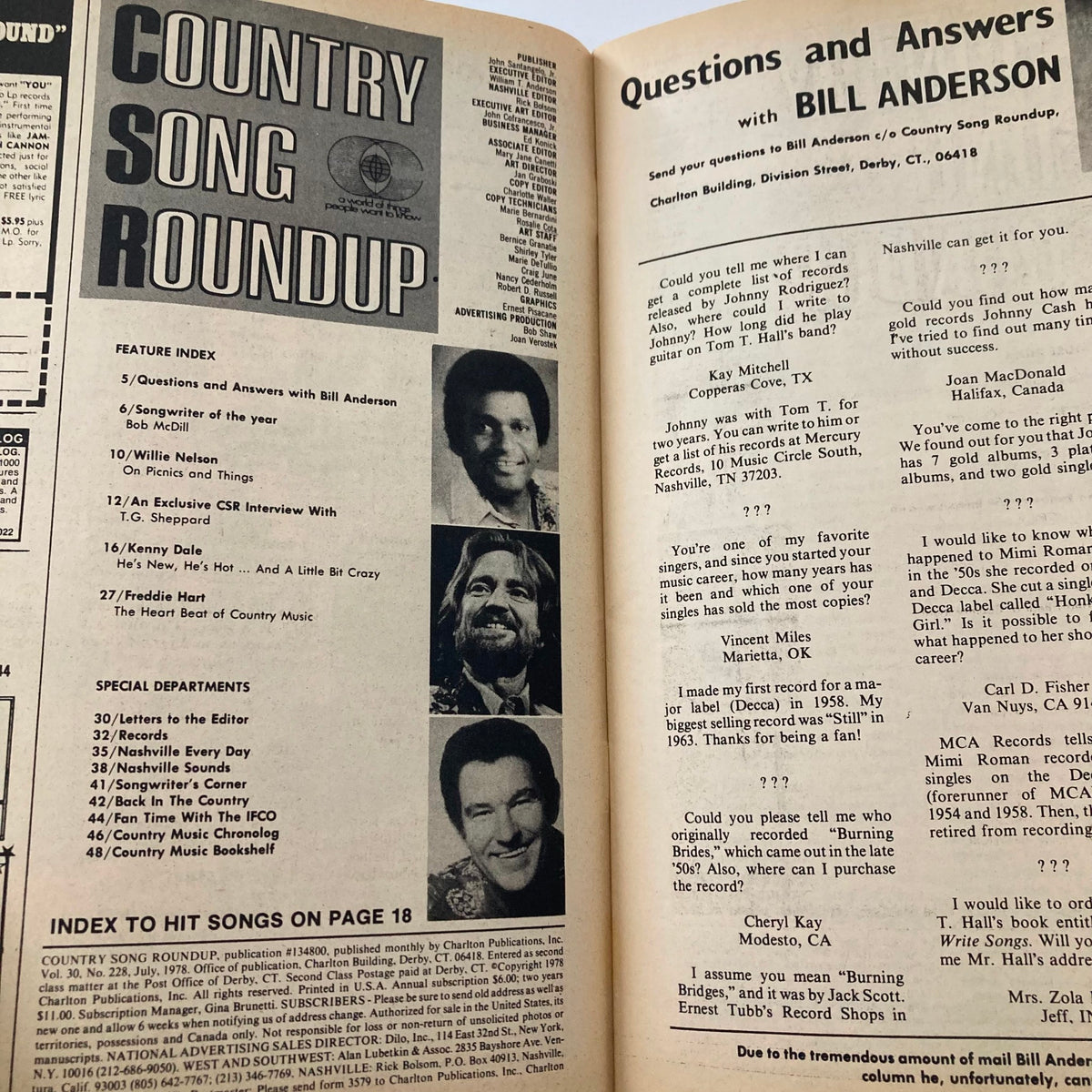 Vintage Country Song Roundup Magazine July 1978 Willie Nelson & Freddie Hart