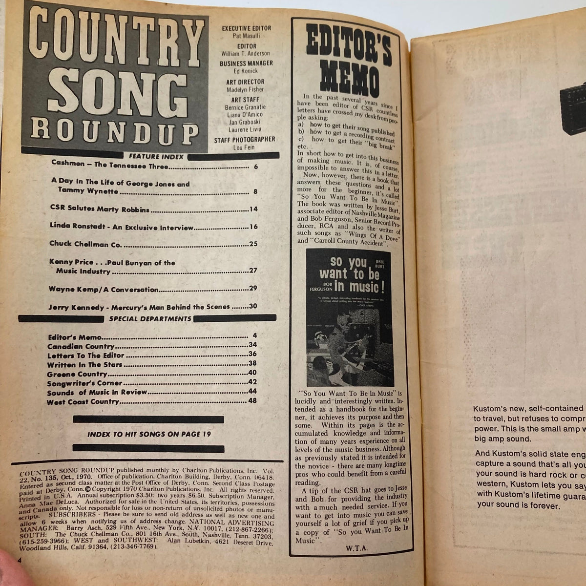 Vintage Country Song Roundup Magazine October 1970 George Jones & Tammy Wynette