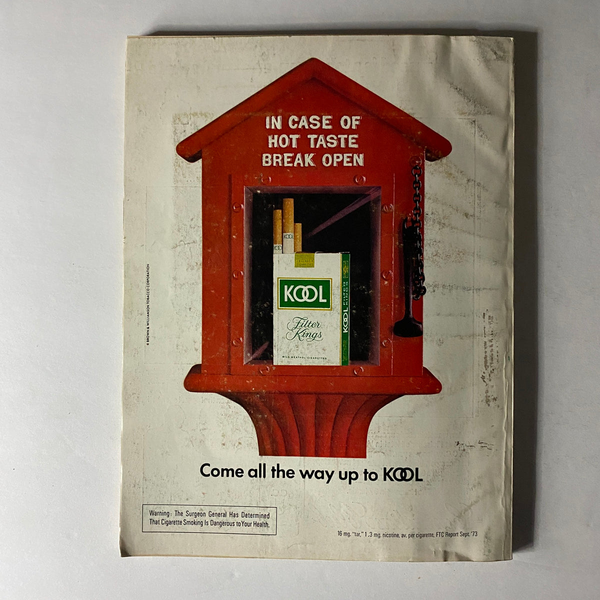 Advertisement for Kool cigarettes from Esquire Magazine March 1974 with a quirky tagline and image of a small red box.