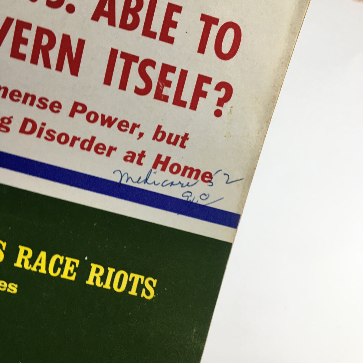 Cover of US News & World Report Magazine dated July 31, 1967, featuring the title 'Is the U.S. Able to Govern Itself?' along with discussions on taxes and race riots.