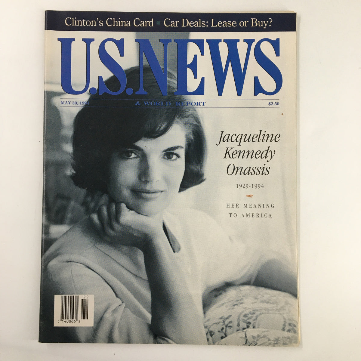 Cover of US News & World Report Magazine dated May 30, 1994, featuring Jacqueline Kennedy Onassis with the title 'Jacqueline Kennedy Onassis: Her Meaning to America'.