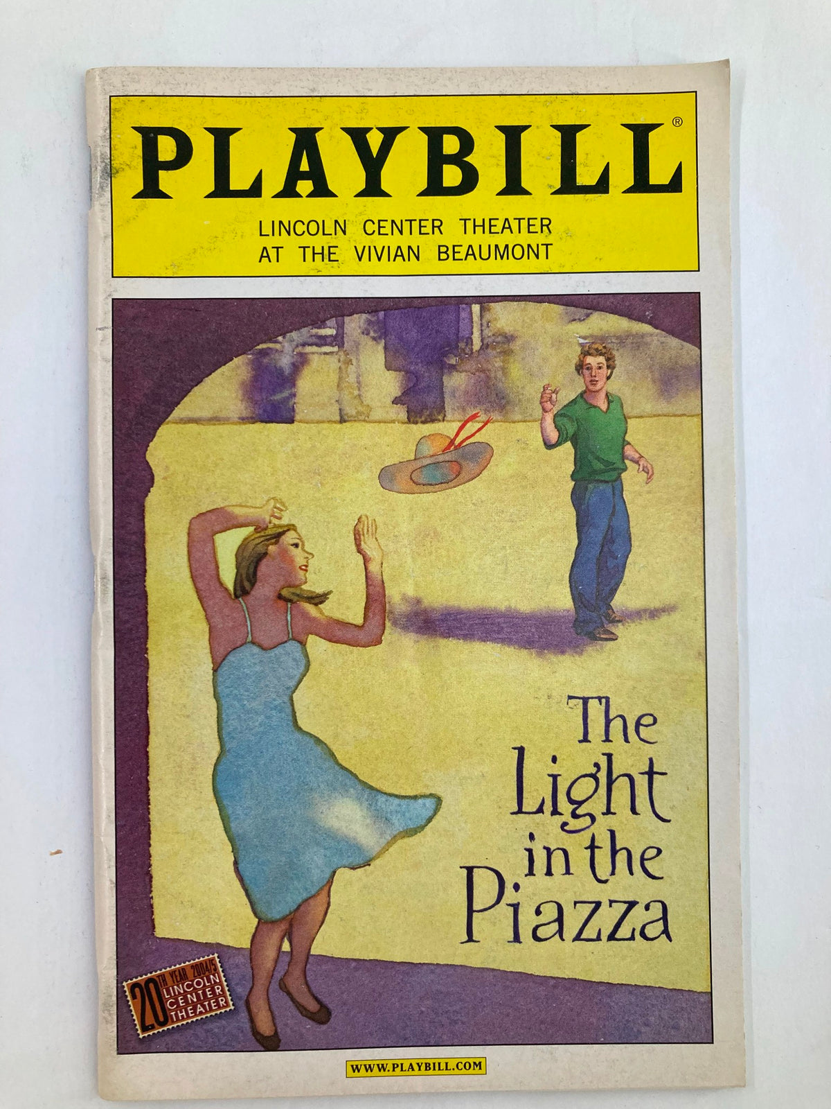 2005 Playbill for The Light in the Piazza at Lincoln Center Theater featuring colorful cover art and showcasing a dancer and a figure in a scenic background.