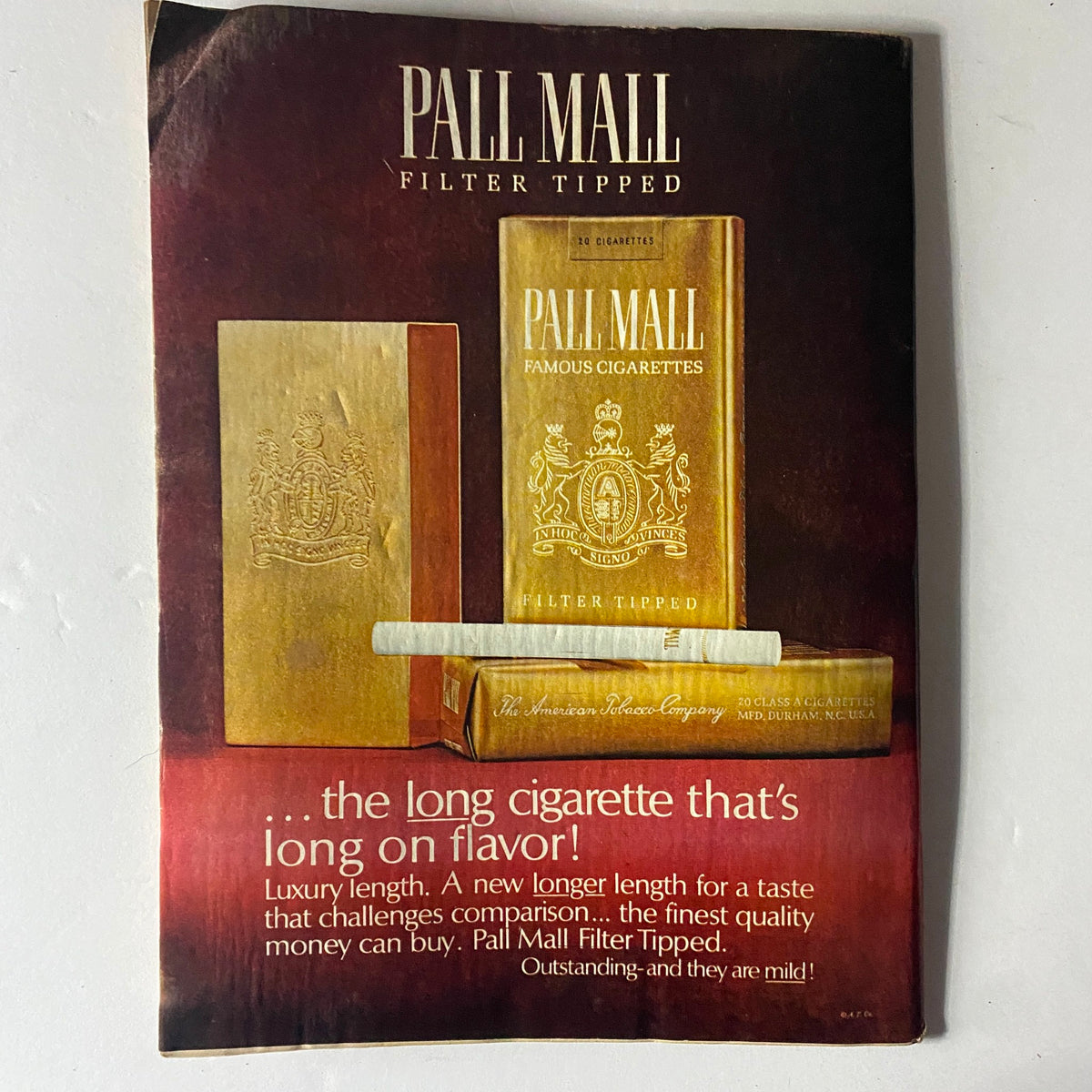 Back cover of Time Magazine June 24, 1966, Vol 87 No. 25 featuring Pall Mall Filter Tipped cigarettes advertisement, highlighting luxury length and flavor importance.