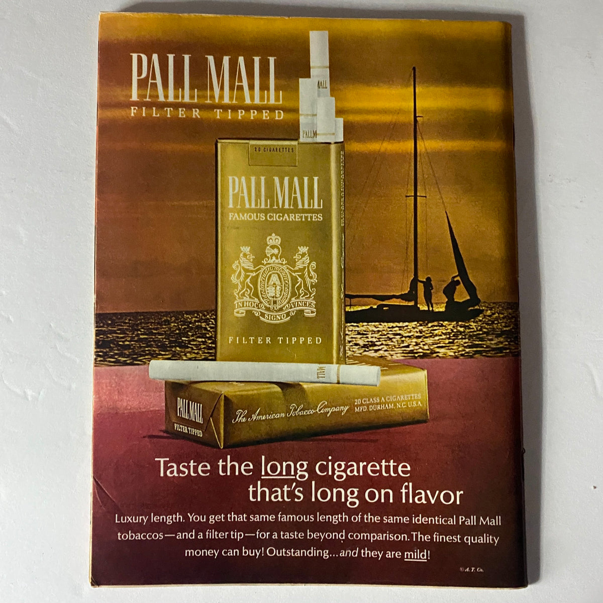 Back advertisement page for Pall Mall cigarettes from Time Magazine July 15 1966 Vol 88 No. 3, promoting filter-tipped cigarettes.