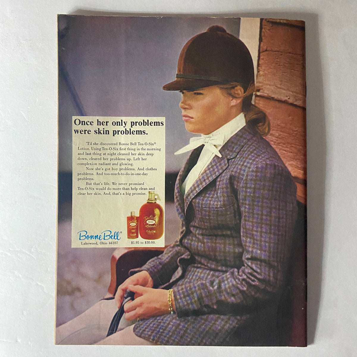 Back cover of American Girl Magazine October 1970 featuring an advertisement for Bonne Bell Ten-O-Six lotion, highlighting beauty and skincare trends popular in the 1970s.