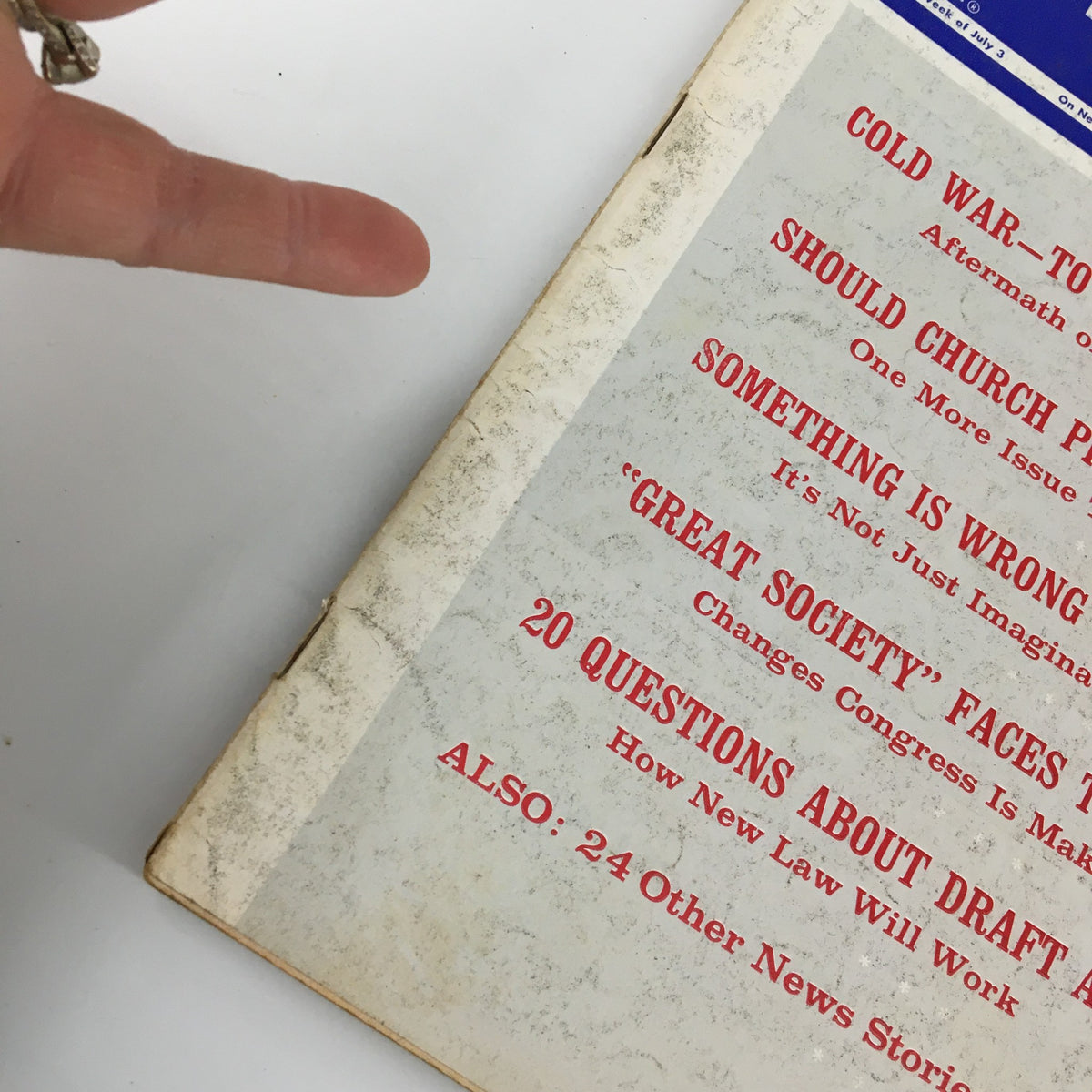 Back cover of US News & World Report Magazine July 10 1967 displaying various article headlines, including 'Great Society Faces the Future' and '20 Questions About Draft Answered'.