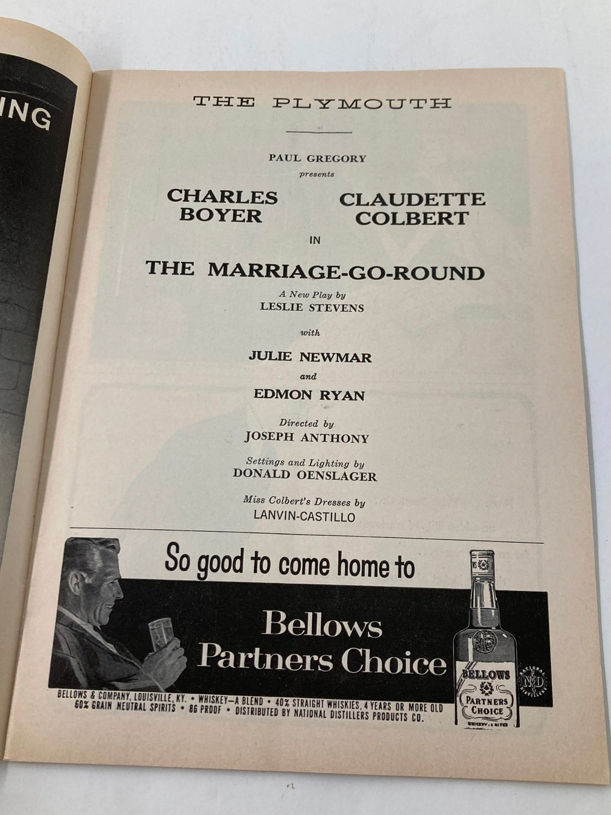 Vintage 1959 Playbill from The Plymouth Theatre featuring Charles Boyer and Claudette Colbert in The Marriage Go-Round, showcasing theater history and design.