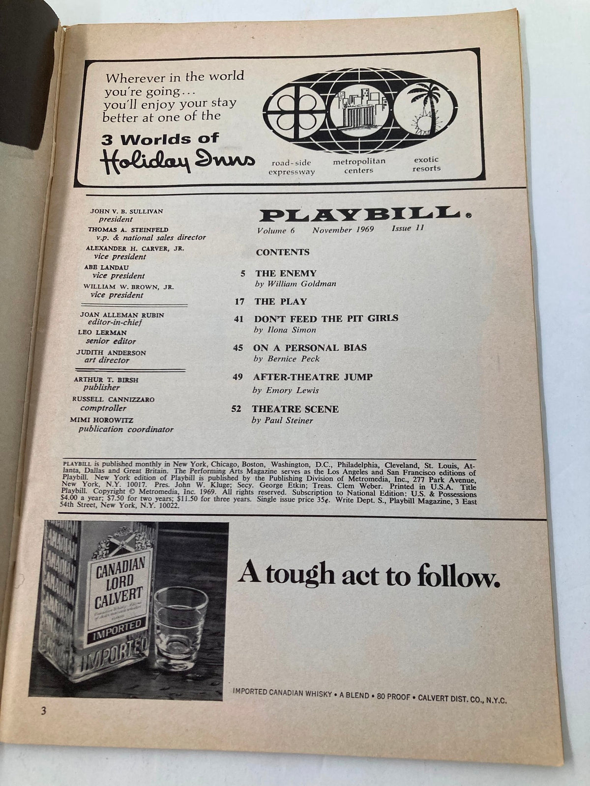 Inside page of the 1969 Playbill from The Booth Theatre, showcasing advertisements and content for the play 'Butterflies Are Free'.