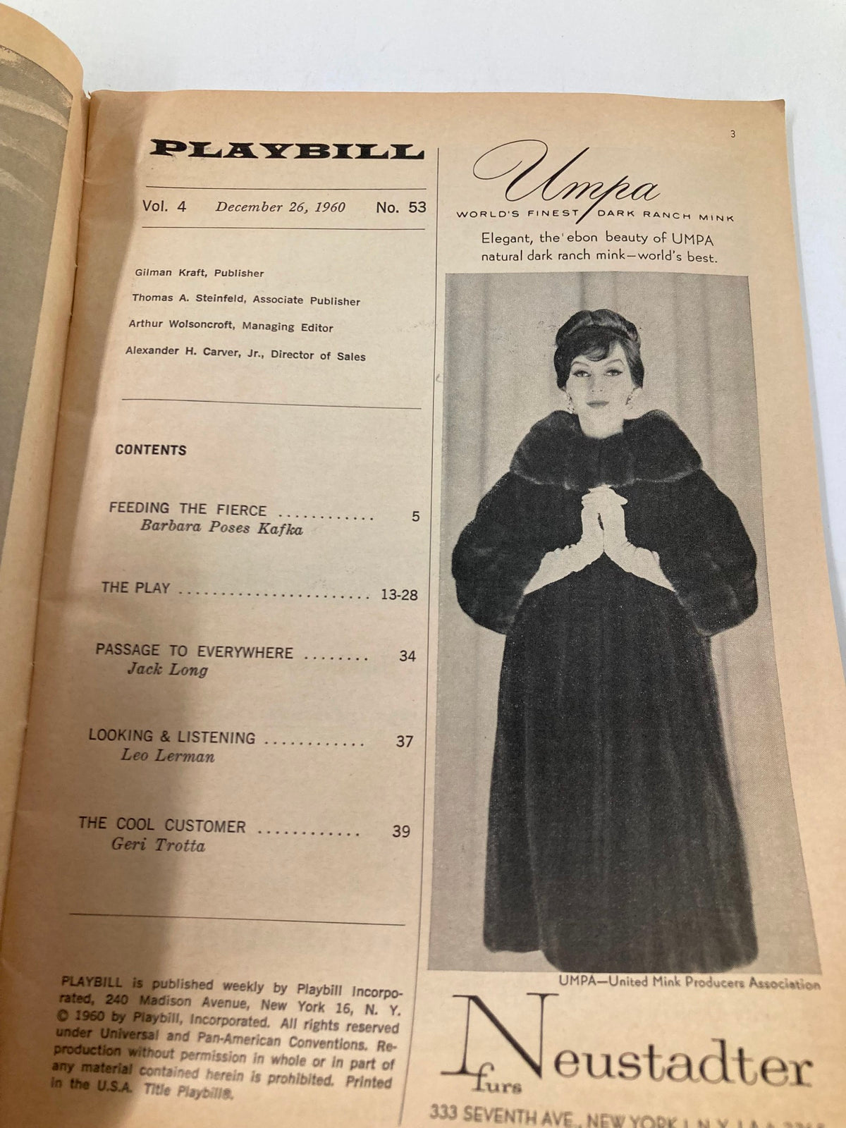 Inside page of the 1960 Playbill showcasing Umpa and related theater information.