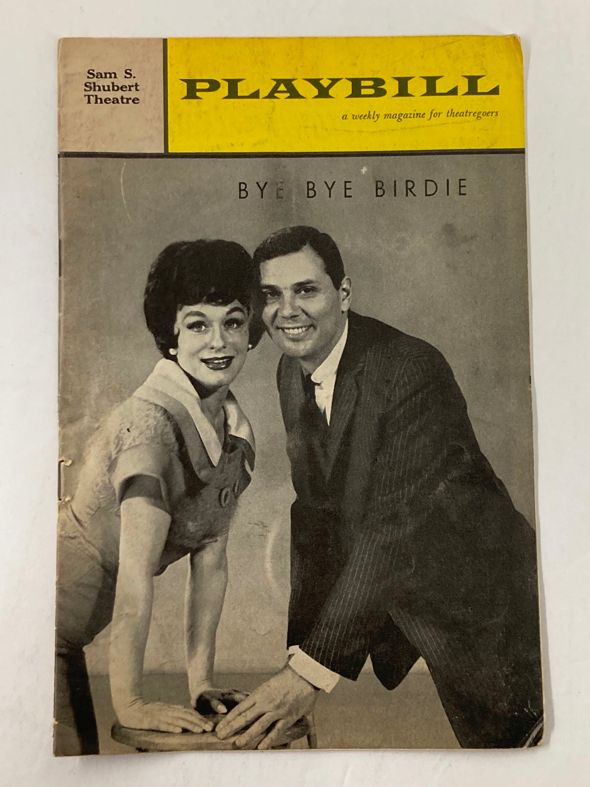 1961 Playbill from Bye Bye Birdie featuring Gretchen Wyler and co-star at the Sam S. Shubert Theatre. Vintage theatrical collectible.