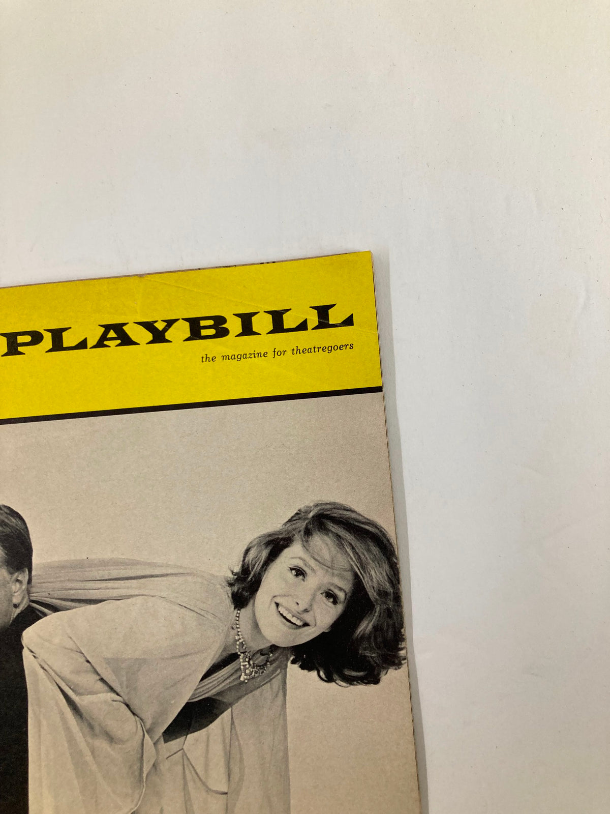 Close-up of the 1966 Playbill for Any Wednesday at George Abbott Theatre, showcasing Sandra Smith's beautiful portrait and the iconic Playbill logo.