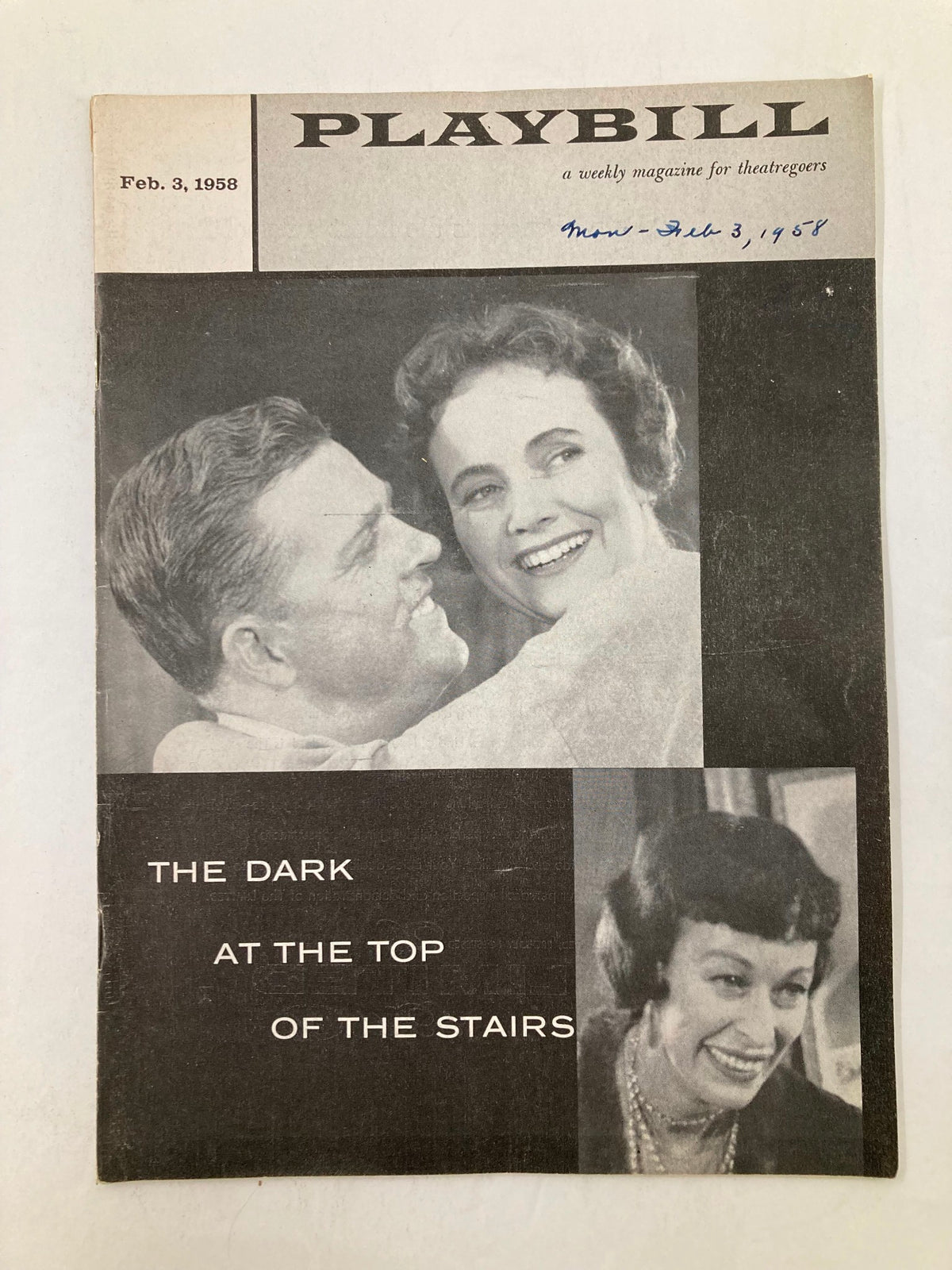 1958 Playbill for 'The Dark at the Top of the Stairs' featuring Teresa Wright on the cover, showcasing a vintage theater magazine from The Music Box Theatre.