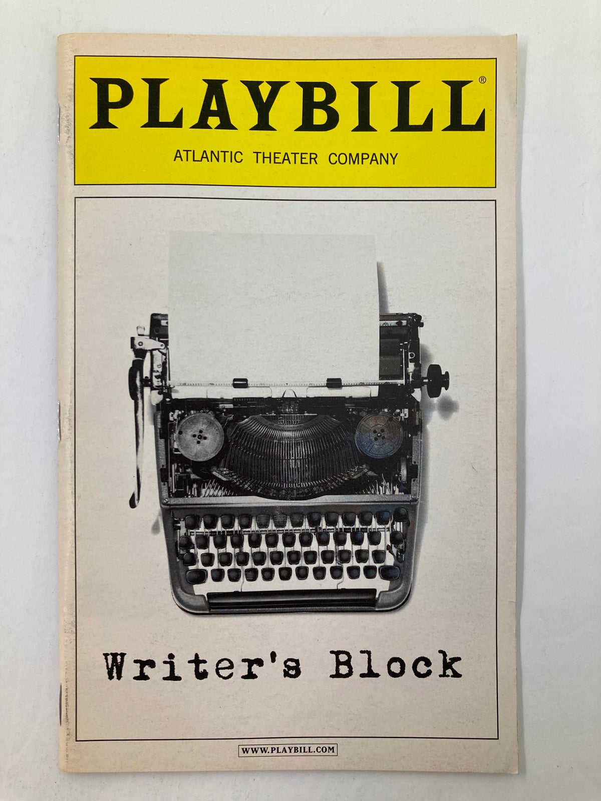 2003 Playbill for the Atlantic Theater Company's production of Writer's Block, featuring a vintage typewriter on the cover.