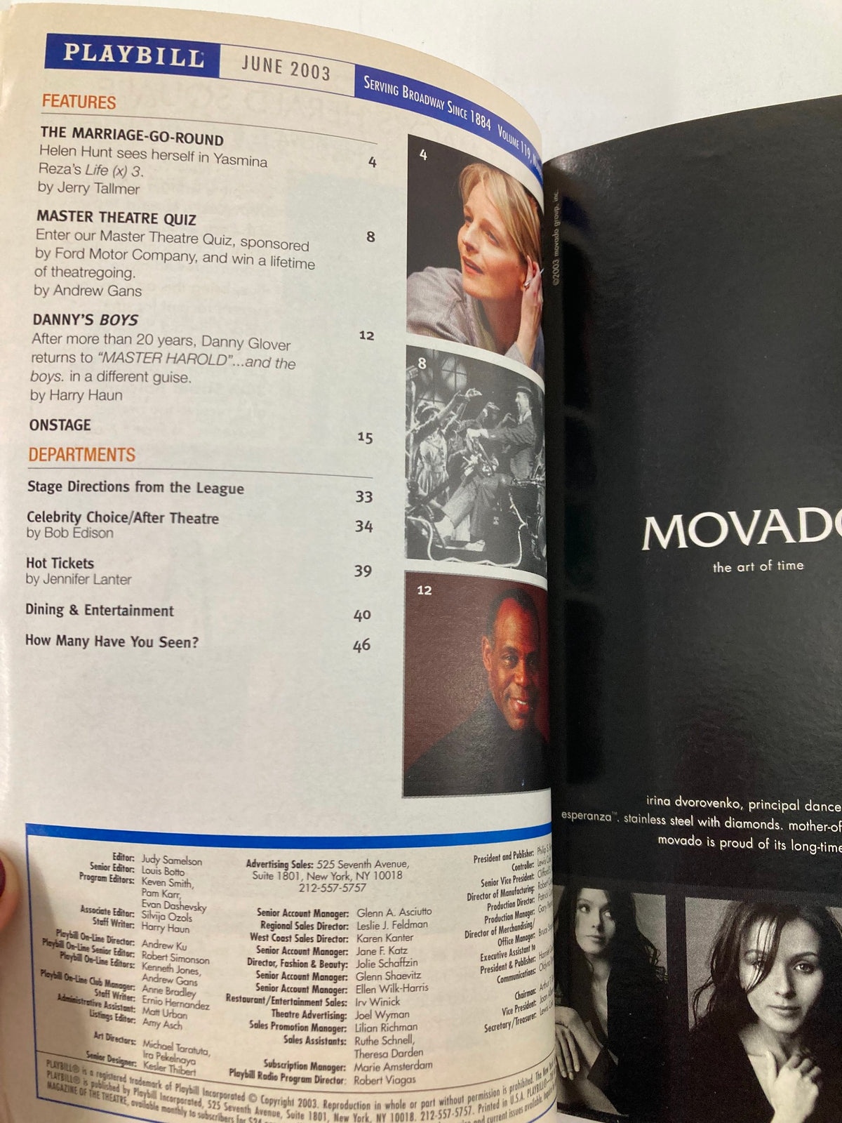 Inside page of the June 2003 Playbill including features from the Atlantic Theater Company and other Broadway listings.