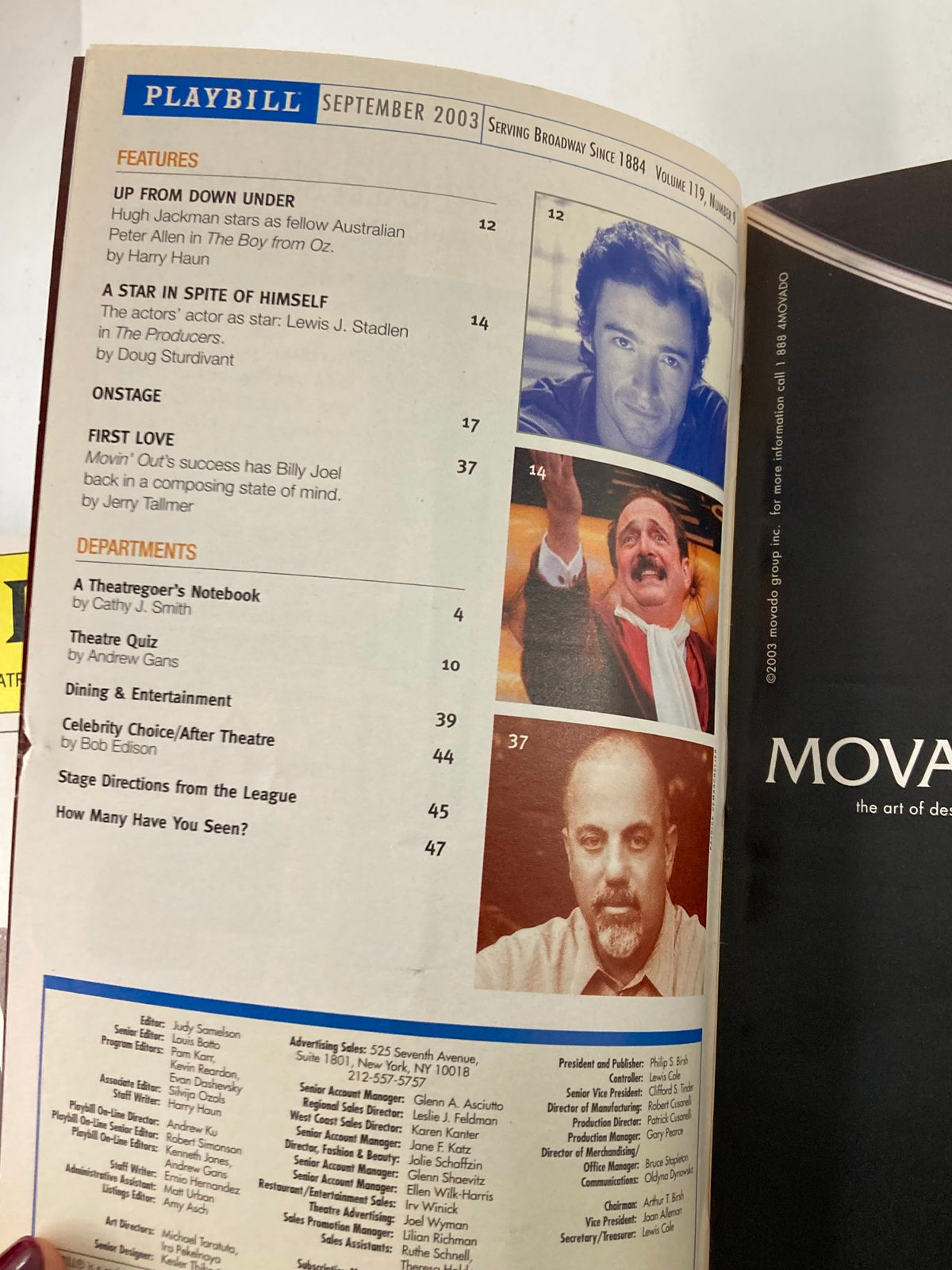 2003 Playbill Nederlander Theatre interior page displaying features and articles from the September 2003 edition, part of the Rent production.