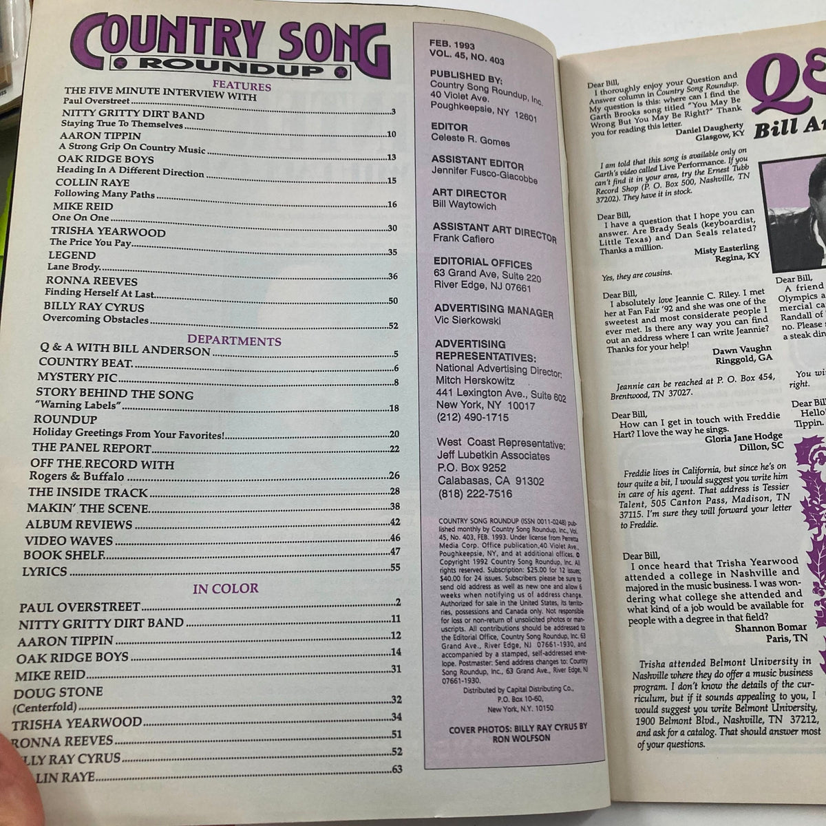 Vintage Country Song Roundup Magazine February 1993 Trisha Yearwood No Label