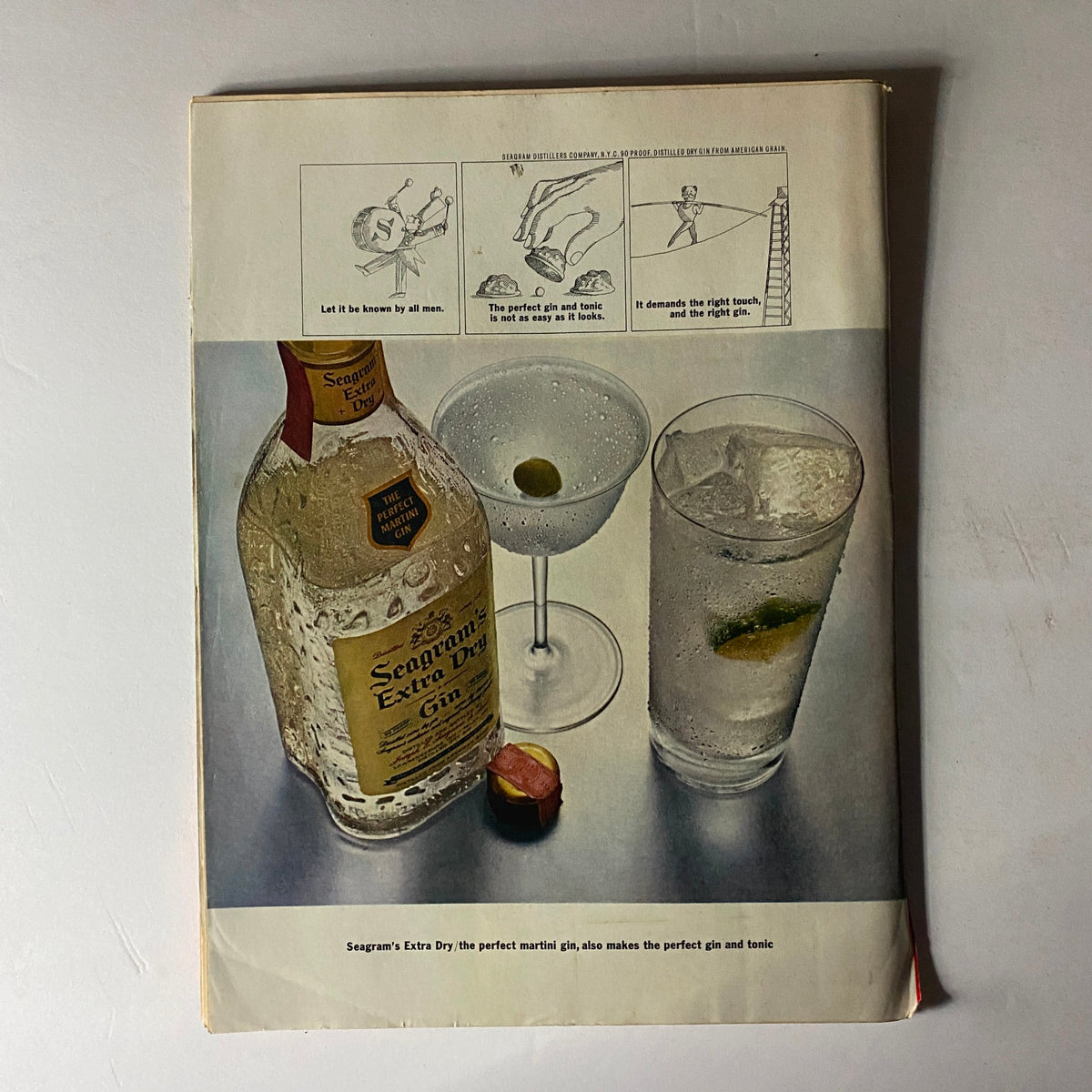 Advertisement page from Time Magazine August 5, 1966 for Seagram's Extra Dry Gin, showcasing a bottle and cocktail pairing, reflecting the popular beverage culture of the 1960s.
