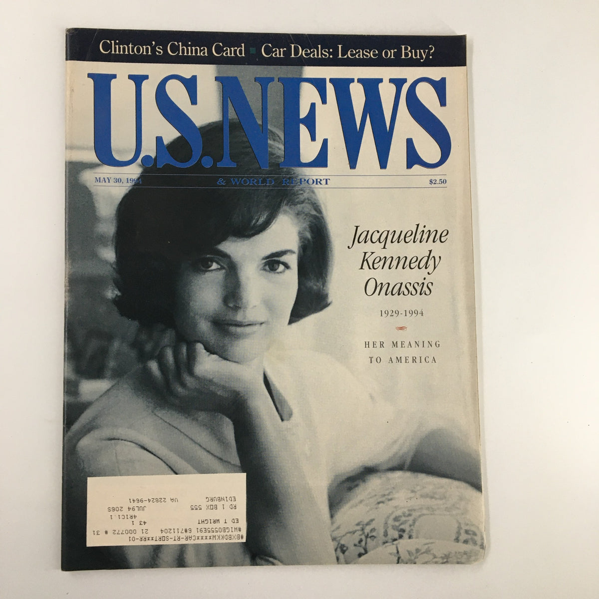 Cover of US News & World Report Magazine dated May 30, 1994, featuring Jacqueline Kennedy Onassis with the title 'Her Meaning to America' highlighting her profound impact on society.