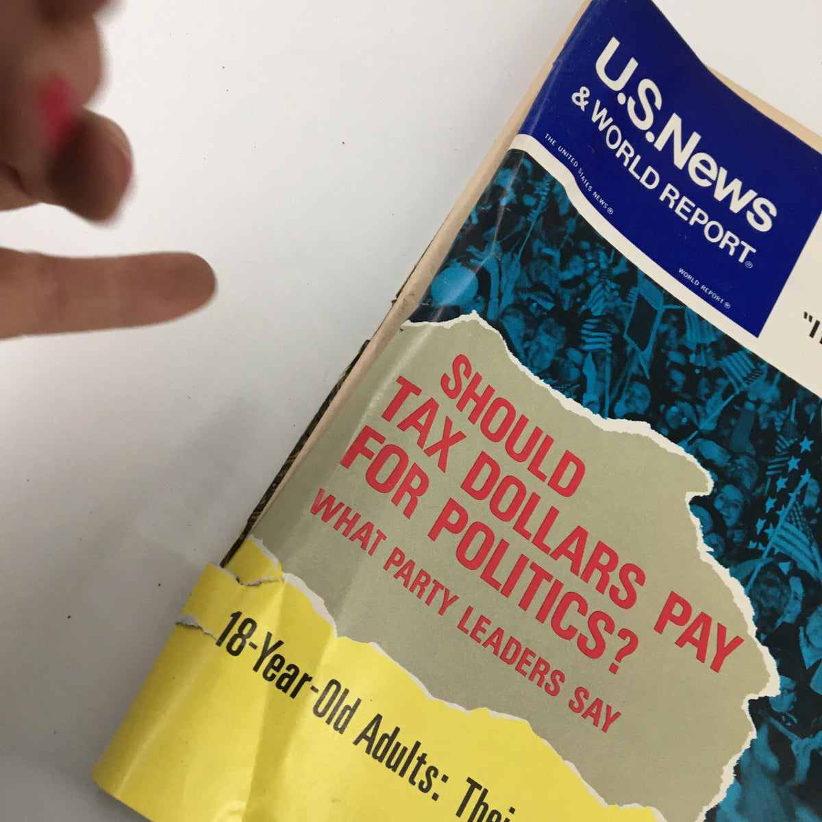 Close-up of the vintage US News & World Report magazine cover from August 20, 1973, highlighting the question 'Should tax dollars pay for politics?' part of 'The Agnew Story' feature, emblematic of the political climate of the era.