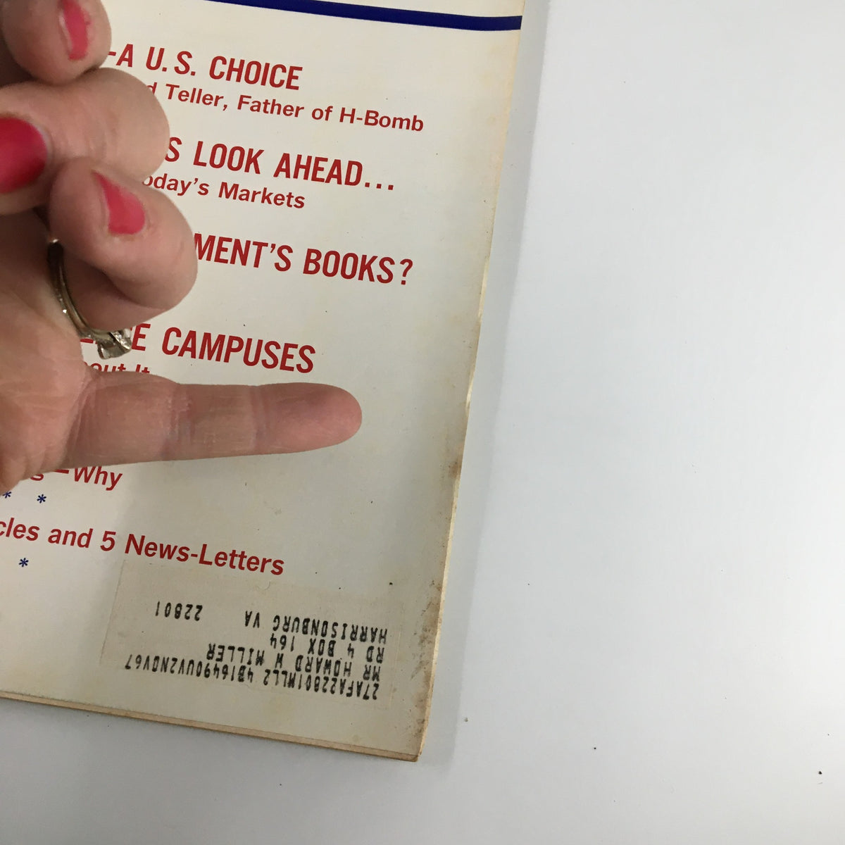 Back cover of US News & World Report magazine dated May 29, 1967, showcasing article titles and publication details.