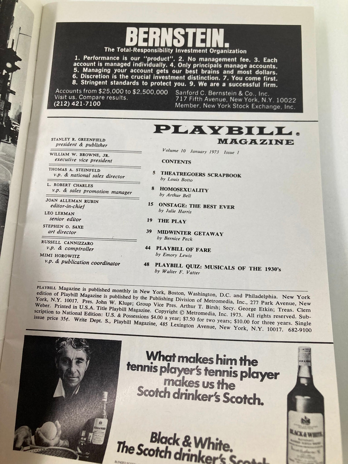 Another page from the 1961 Playbill, including promotional content and advertisements, highlighting the charm of the theatrical era around 'Rhinoceros'.