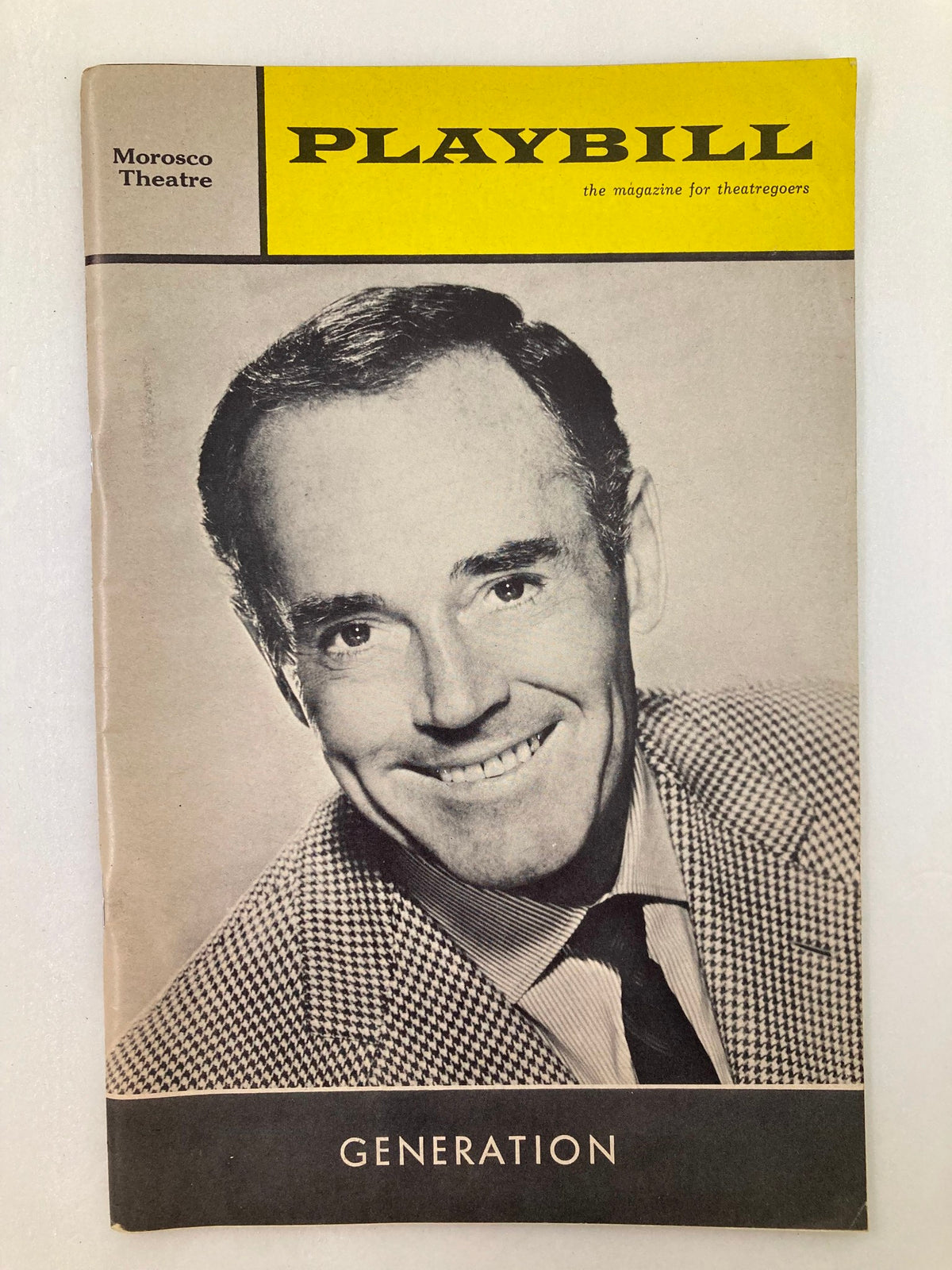 1966 Playbill from The Morosco Theatre featuring a smiling portrait of actor Henry Fonda in the production of 'Generation.'
