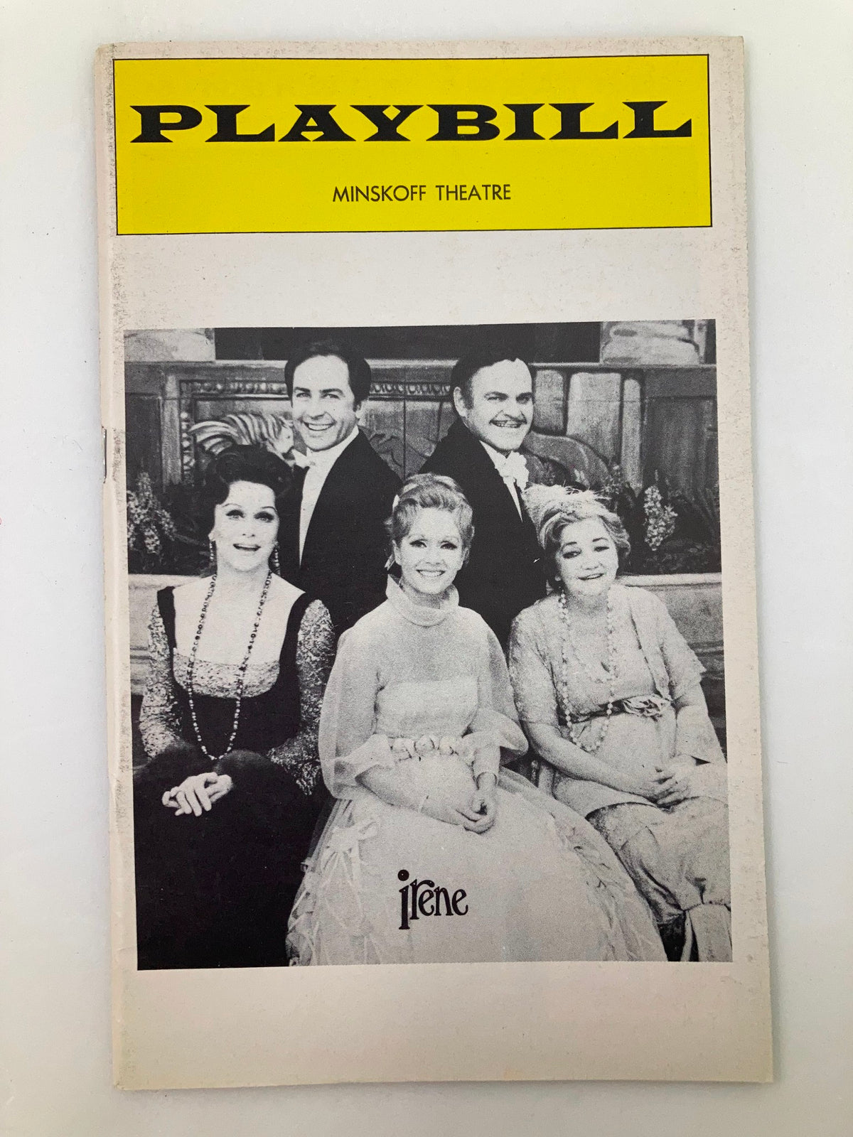 1974 Playbill from Minskoff Theatre featuring the cast of Irene, including Debbie Reynolds and Patsy Kelly.