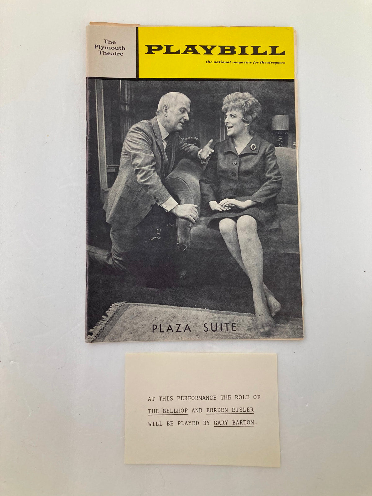 1970 Playbill The Plymouth Theatre featuring Don Portner and Peggy Cass in Plaza Suite, showcasing a vintage cover and cast information.
