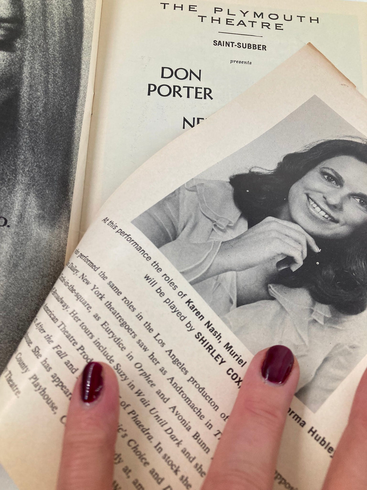 1970 Playbill The Plymouth Theatre with an image of actress Shirley Cox, highlighting the roles in Neil Simon's Plaza Suite.
