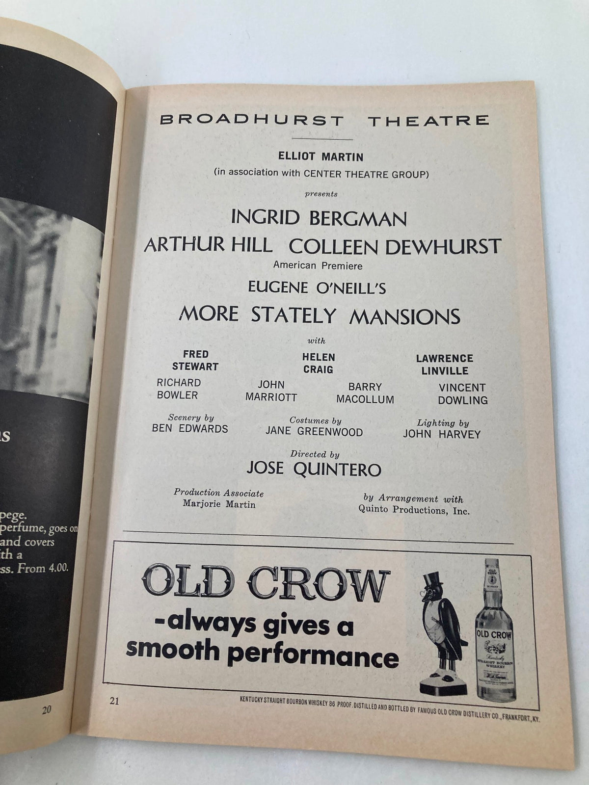 1968 Playbill Broadhurst Theatre featuring Ingrid Bergman in More Stately Mansions, showcasing cast details including Arthur Hill and Colleen Dewhurst, and highlighting the production's American premiere.