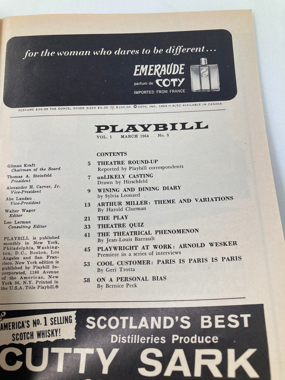 1964 Playbill The Plymouth Theatre, contents page detailing articles and features, including a focus on the play Dylan.