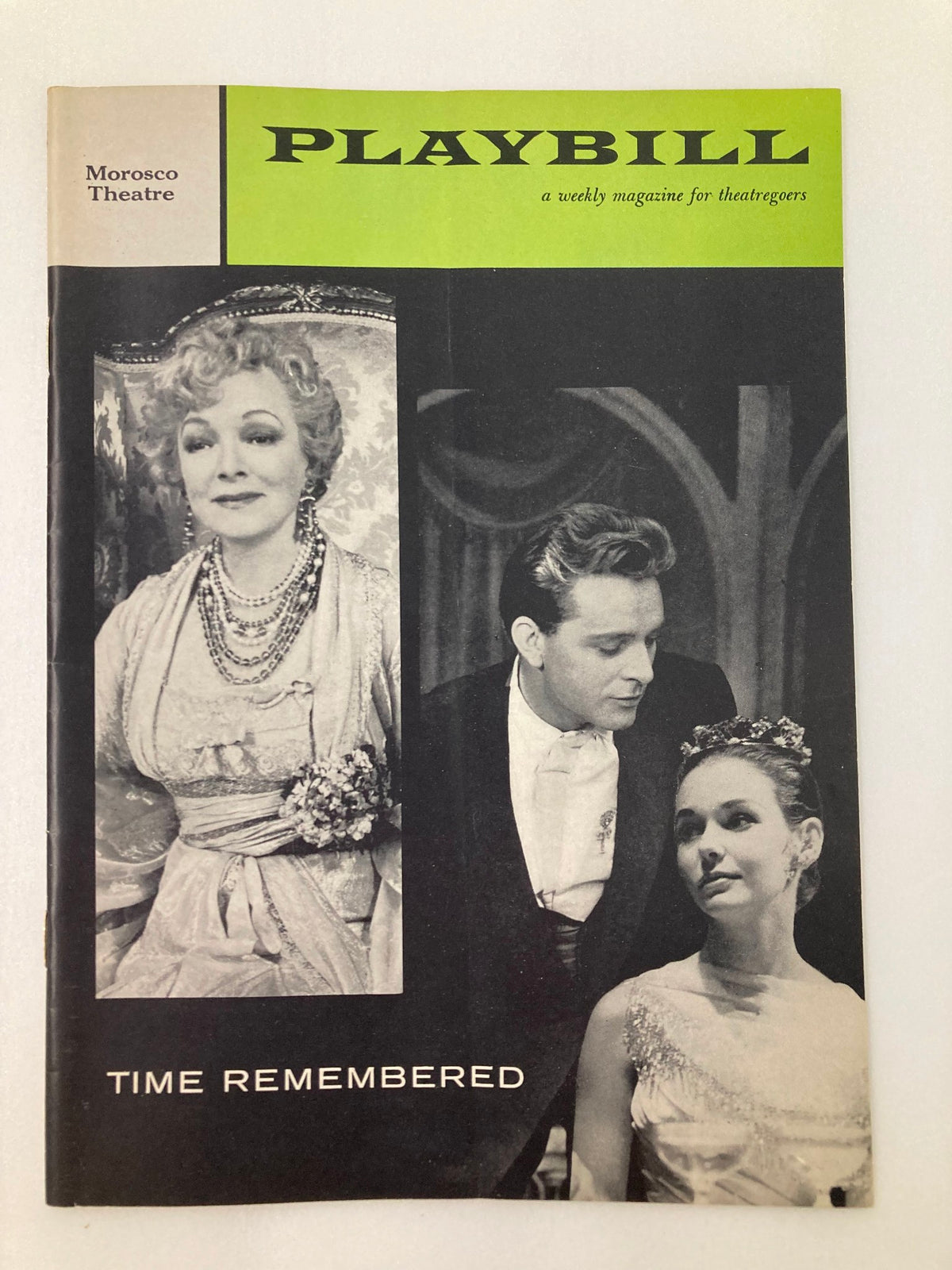1958 Playbill for the Morosco Theatre featuring the production 'Time Remembered' with iconic performances by Helen Hayes and Richard Burton.