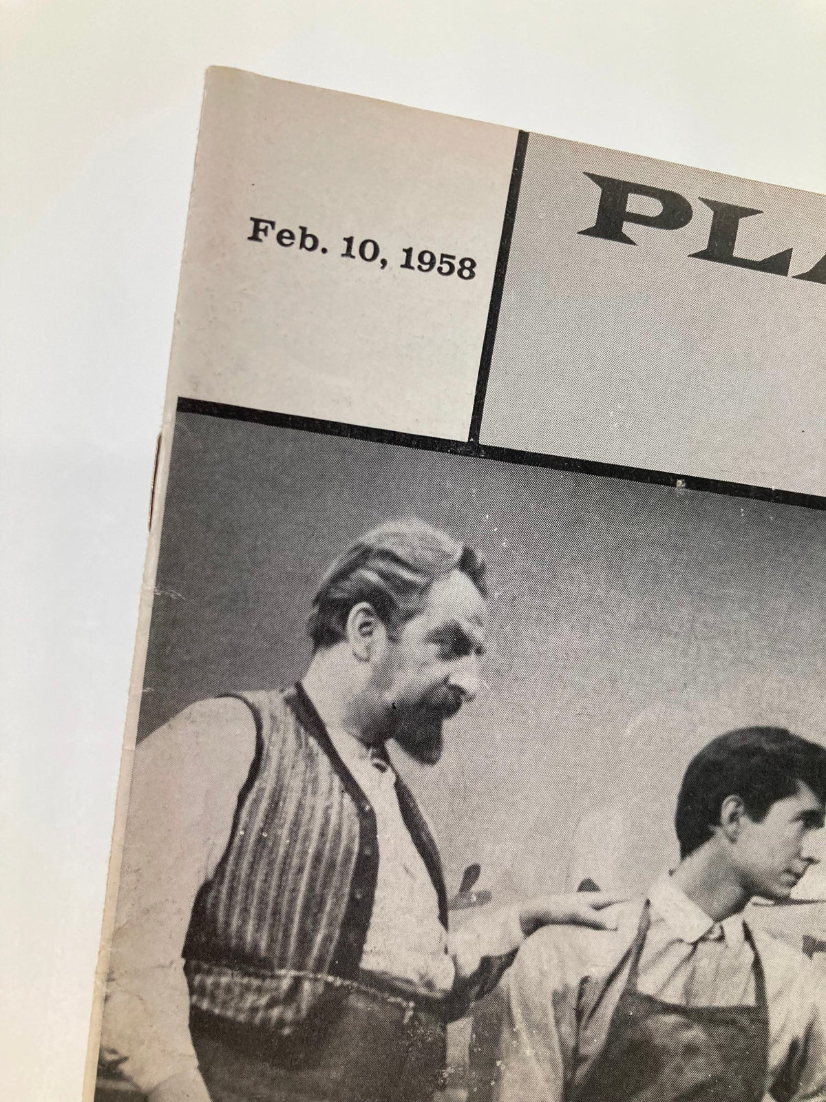 Close-up of the date 'Feb. 10, 1958' on the 1958 Playbill for Look Homeward, Angel, showcasing its vintage appeal.
