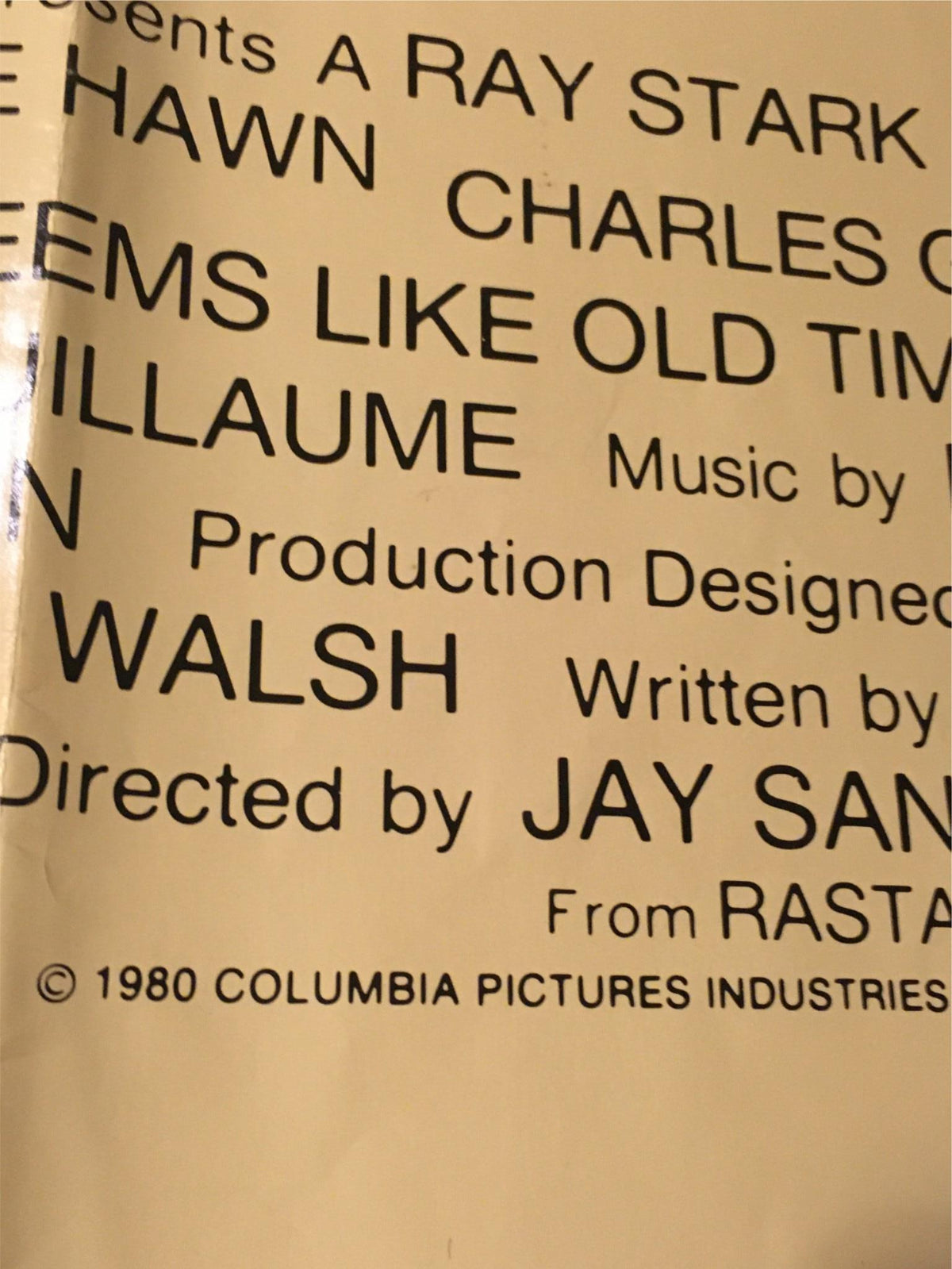 1980 Seems Like Old Times 41" x 27" Original Movie Poster detail showing credits with names of cast and crew, important for collectors of vintage movie posters, retaining historical significance.