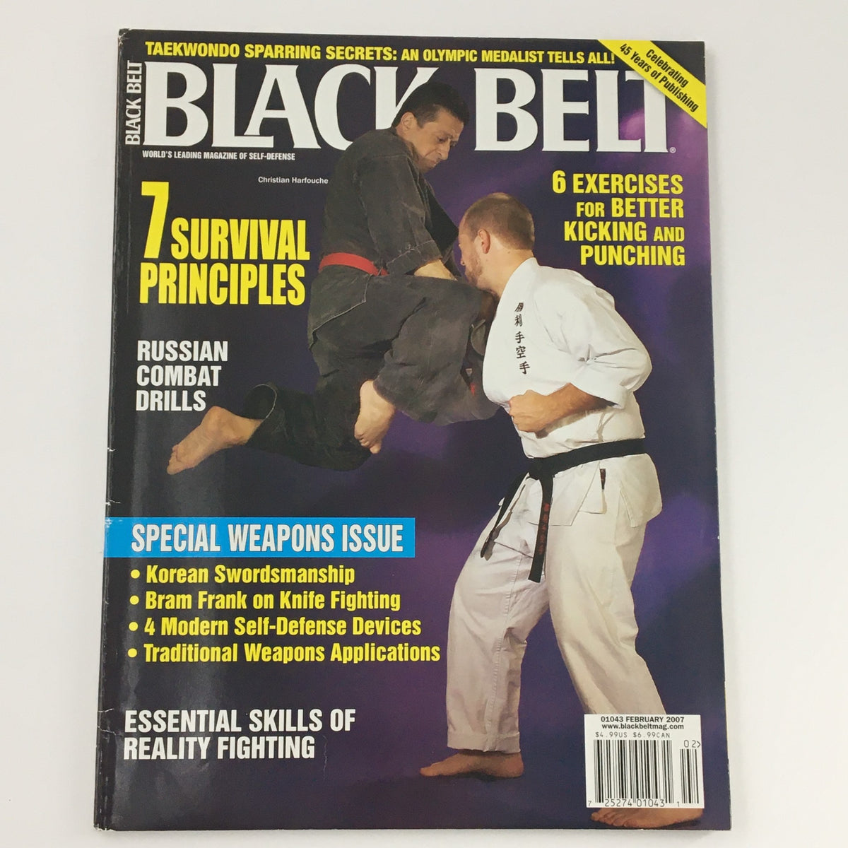 Close-up of Black Belt Magazine February 2007 cover, showcasing martial arts training insights and special weapons issue themed content.