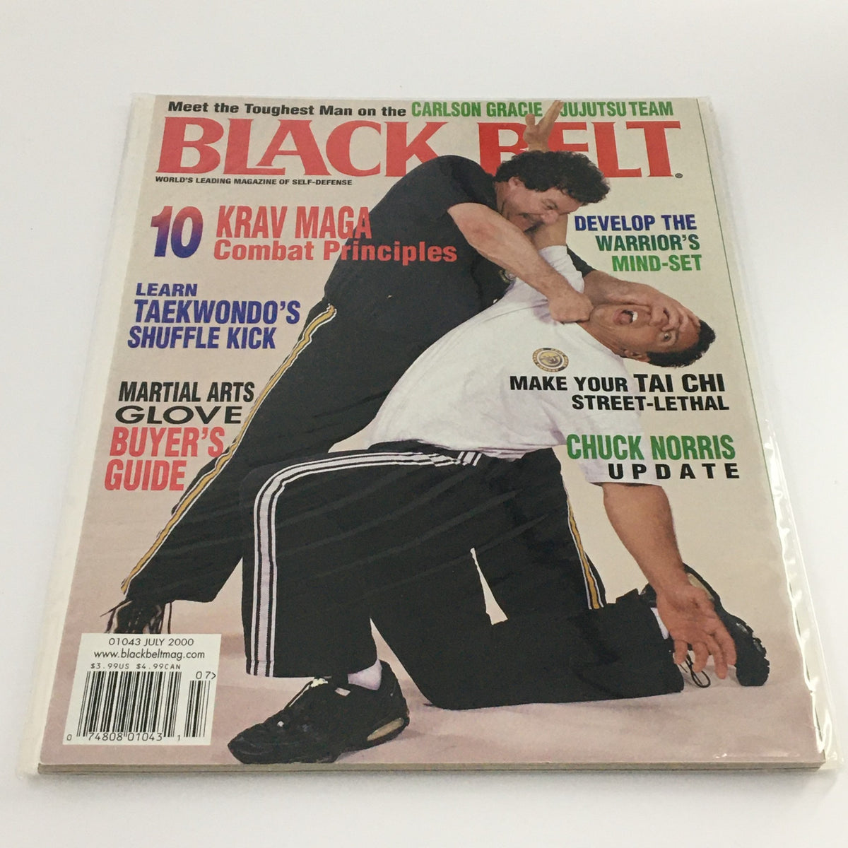 Black Belt Magazine July 2000 featuring Lear Taekwondo's Shuffle Kick with Krav Maga combat principles and self-defense techniques.