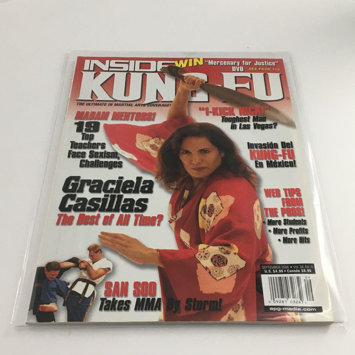 Cover of Inside Kung-Fu Magazine September 2006 featuring Graciela Casillas, showcasing martial arts articles and vibrant photography.