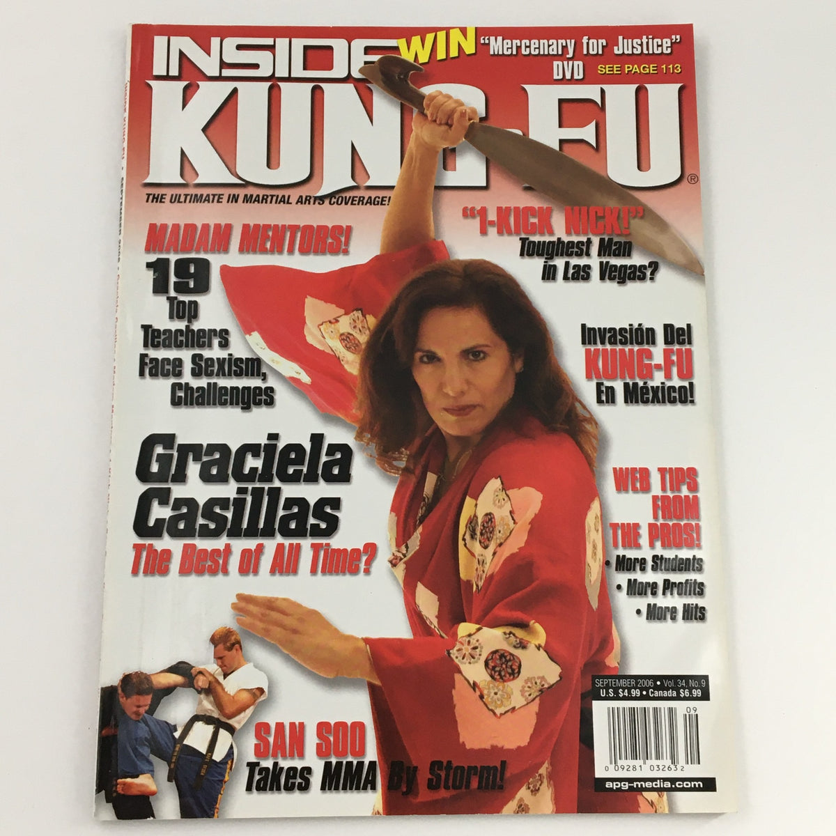Inside Kung-Fu Magazine September 2006 cover with Graciela Casillas, highlighting key features of martial arts and collectible magazine elements.