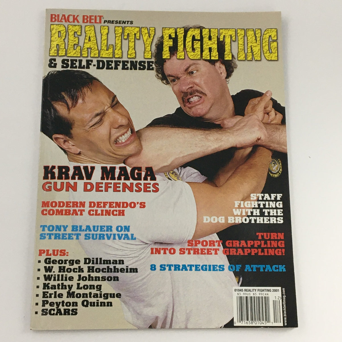 Reality Fighting Magazine 2001 cover highlighting street survival tactics by Tony Bleaur, with emphasis on Krav Maga gun defenses and self-defense strategies.