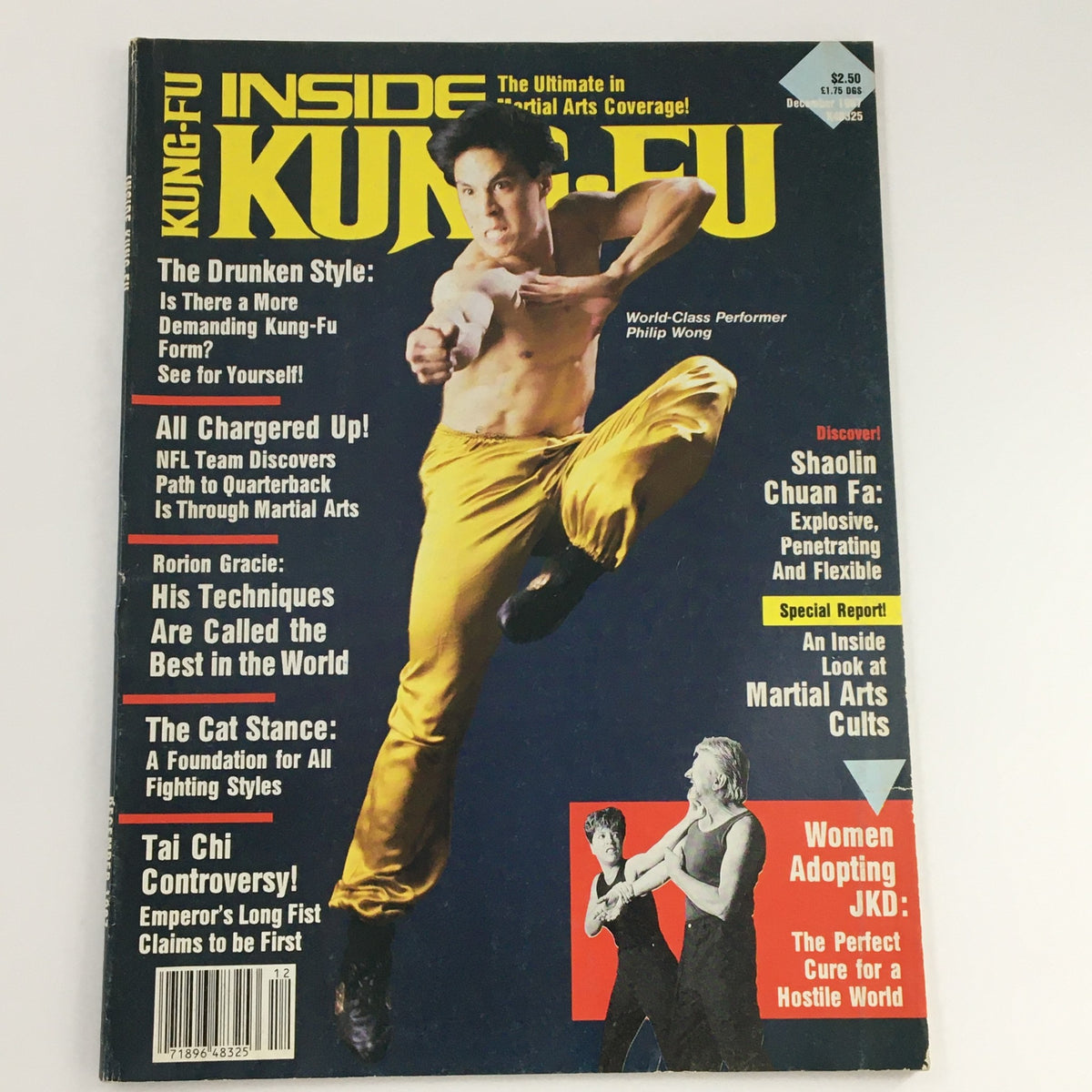 Cover of Inside KungFu Magazine December 1999 highlighting World Class Performer Philip Wong, with headlines about martial arts styles and training.