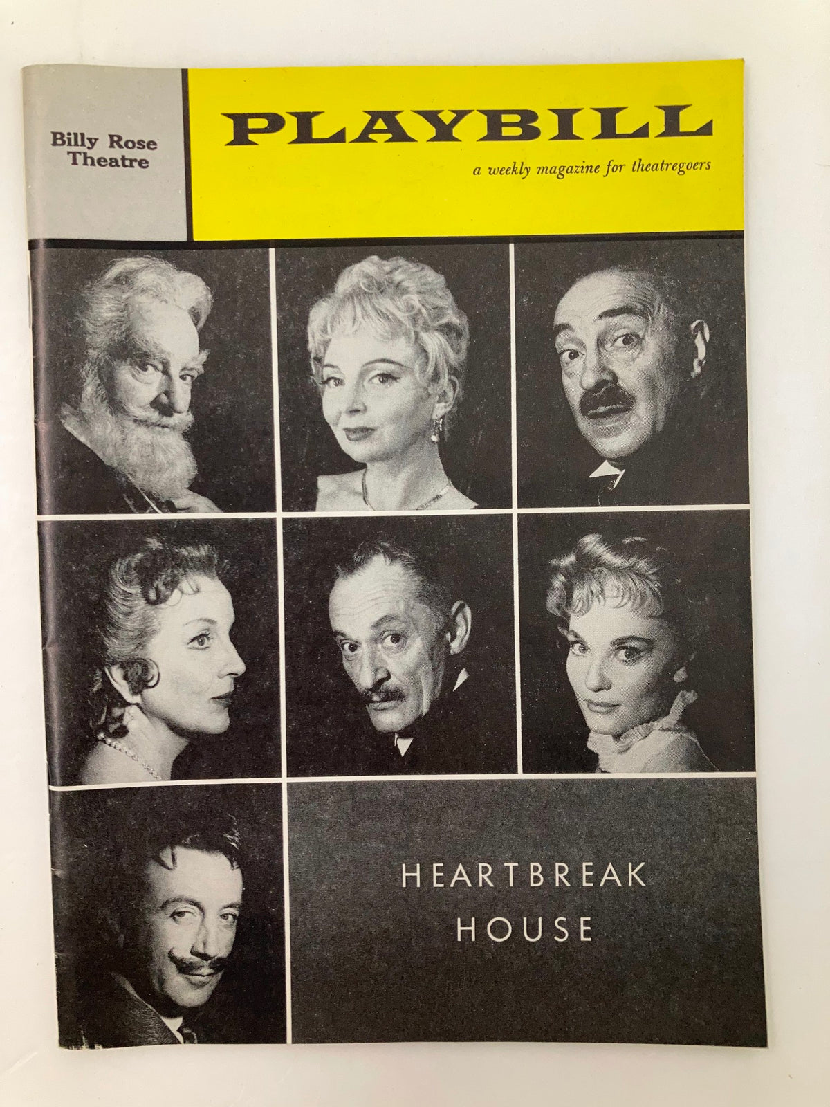 1959 Playbill for Heartbreak House at Billy Rose Theatre featuring cast photos including Maurice Evans and Pamela Brown.