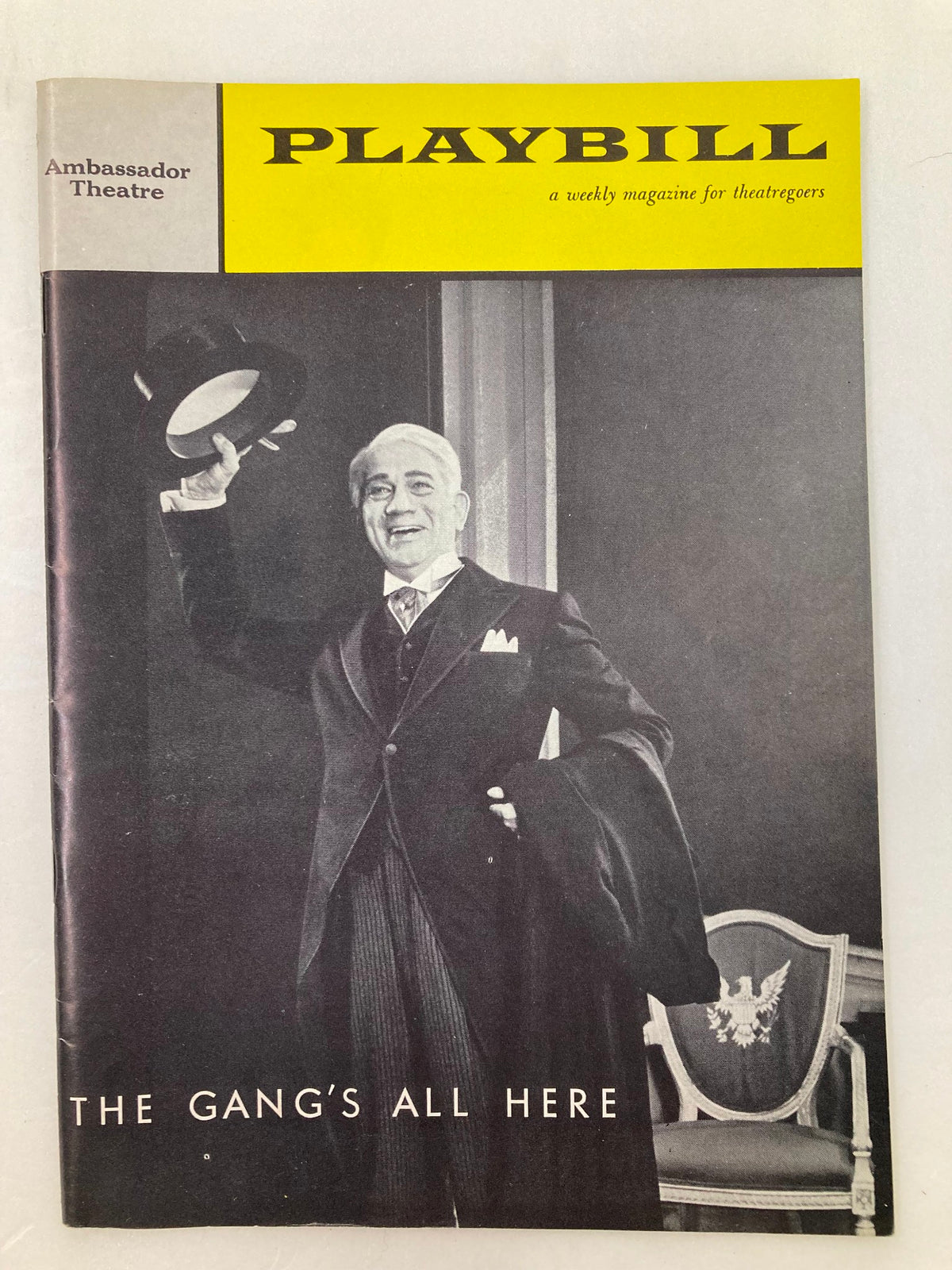 1959 Playbill from the Ambassador Theatre featuring Melvyn Douglas in 'The Gang's All Here', showcasing vintage design and elegant typography.