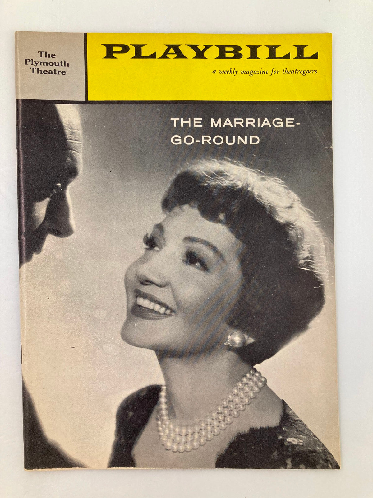 1960 Playbill The Plymouth Theatre featuring Claudette Colbert in The Marriage-Go-Round, showcasing a vintage design with a classic theatrical aesthetic.