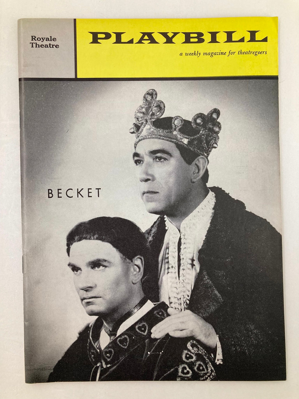1961 Playbill for Becket at the Royale Theatre featuring Laurence Olivier and Anthony Quinn in a classic black and white cover design.