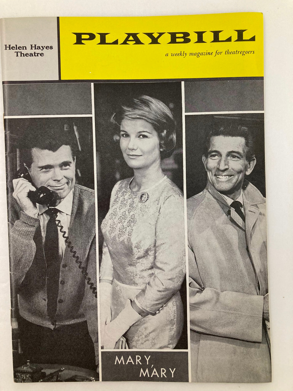 1961 Playbill from Helen Hayes Theatre featuring Michael Rennie, Barry Nelson, and a woman in a vintage setting for the play 'Mary, Mary'.