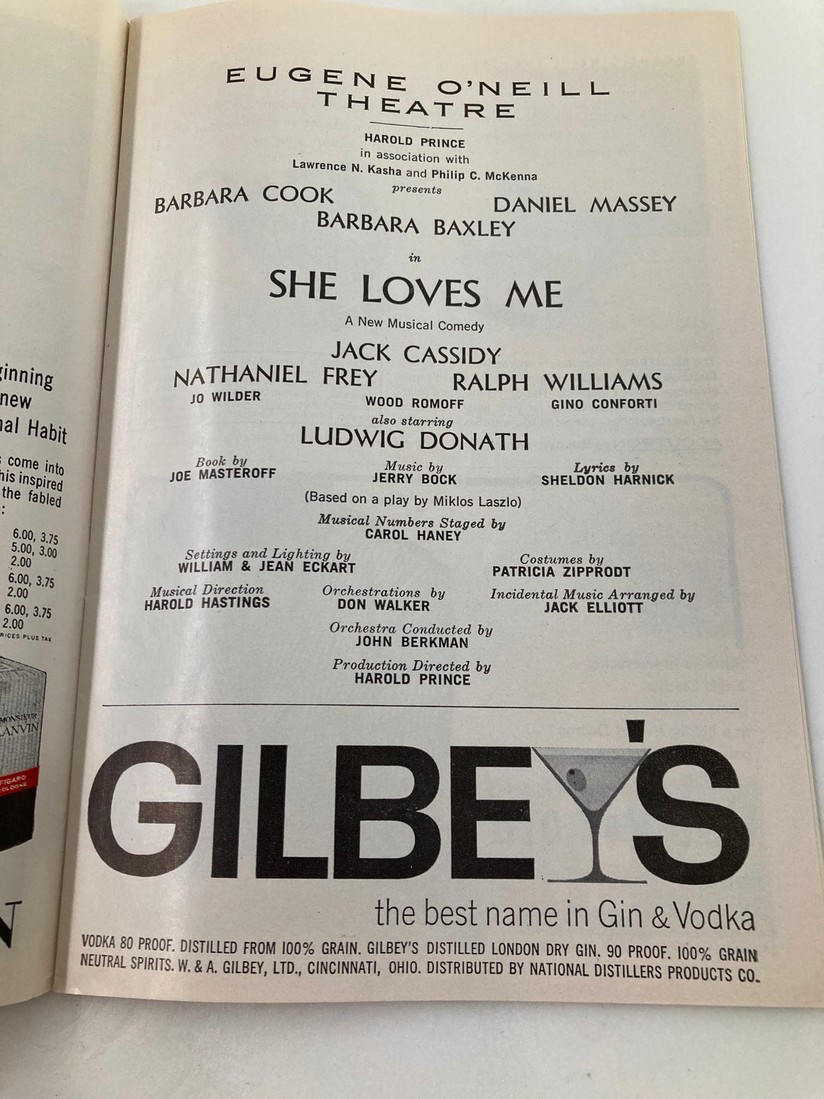1963 Playbill from Eugene O'Neill Theatre highlighting the cast and crew of She Loves Me, including notable performers Barbara Cook and Daniel Massey.
