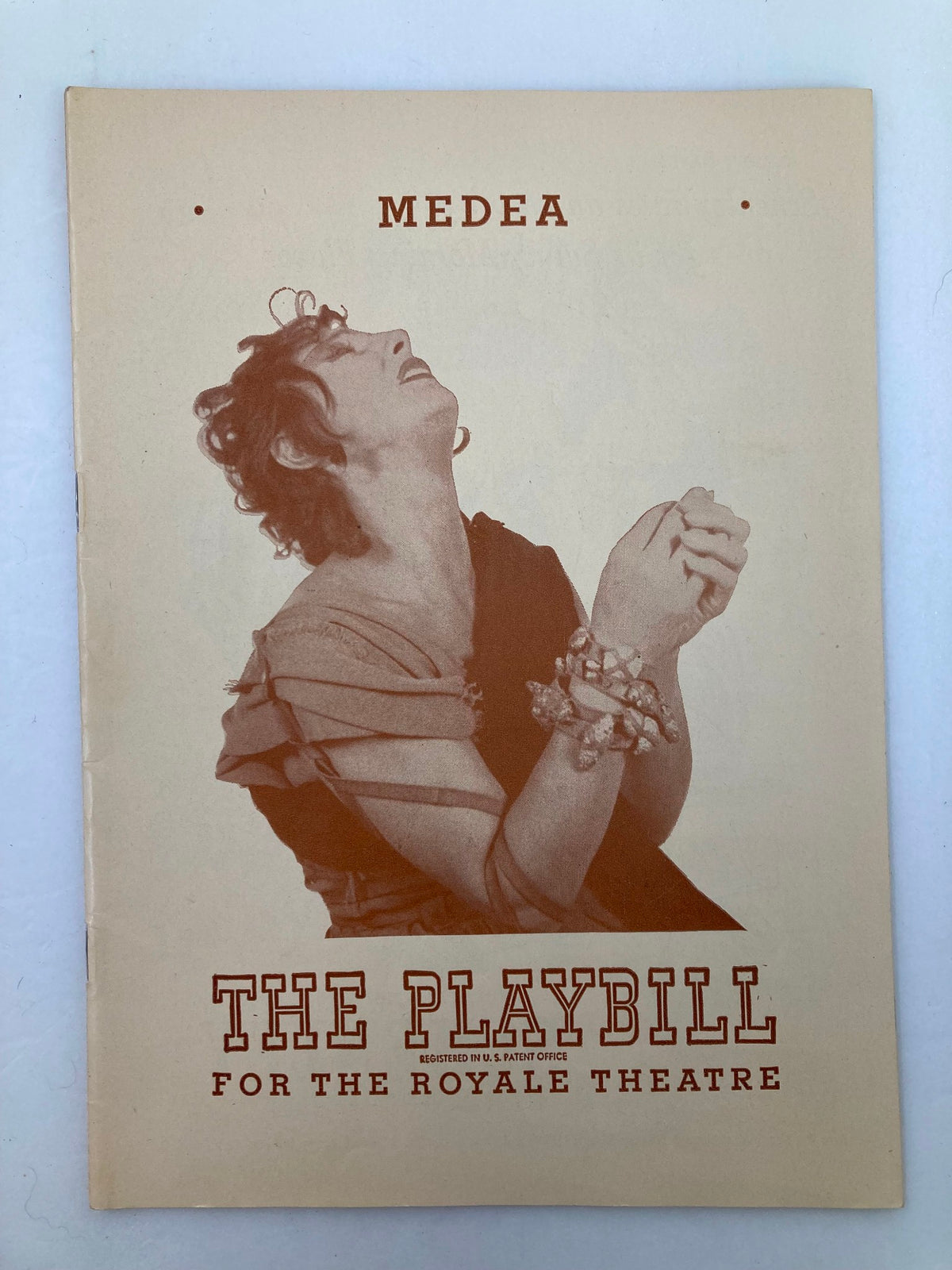 1948 Playbill for Medea at Royale Theatre, featuring a dramatic cover with a female figure expressing emotion.