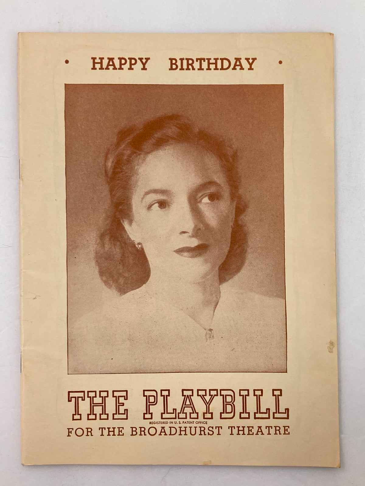 1947 Playbill for Happy Birthday at Broadhurst Theatre featuring a black and white portrait of actress Margaret Irving.