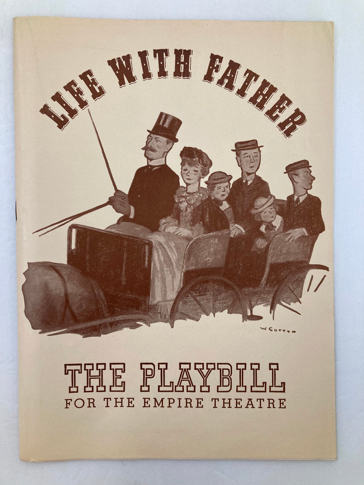 1944 Playbill for The Empire Theatre featuring the play 'Life with Father' with a vintage illustration of actors in period attire.