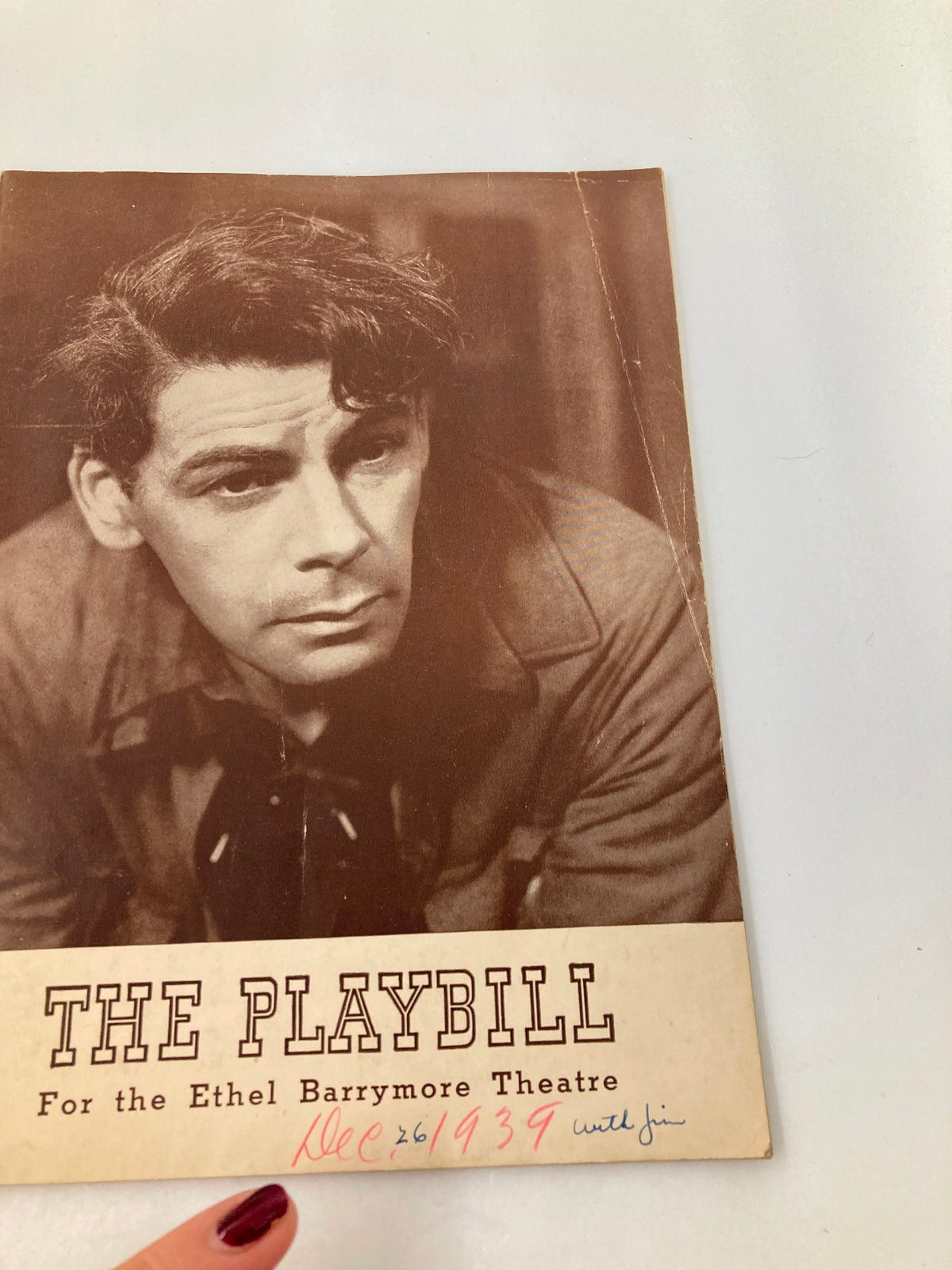 Close-up of the 1939 Playbill for the Ethel Barrymore Theatre, featuring Paul Muni, with visible date annotation, highlighting its historical significance in American theater.
